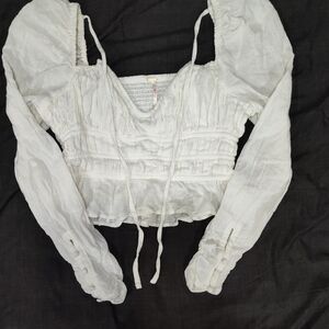 Free People Chloe White Smocked Tie Front Top Size Small